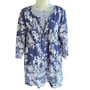 Soft Surroundings Blue Floral Embroidered Tunic – Size M
